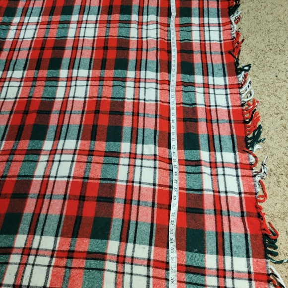 Vintage Troy Pre-owned Plaid Fringed Stadium Leisure Blanket 62 x 44 red/grn/wht - Picture 4 of 6